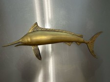 Vintage 19” MCM Brass Marlin Sail Swordfish Wall Figurine Hanger Coastal Ocean picture