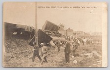 RPPC Campbell Bros Circus Train Wreck Babcock WI Aug 1910 Disaster Postcard picture