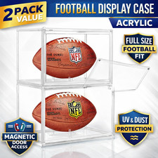 2 Pack Football Display Case Acrylic Magnetic Door UV Dust Full Size Holder NEW picture