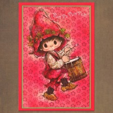 Unused Vintage Ambassador CHRISTMAS Card, Rosy Cheek Big Eyes Little Drummer Boy picture
