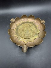 Vintage Mexican Aztec Calendar Sun Stone Coin Ashtray Centavos Handmade Brass picture