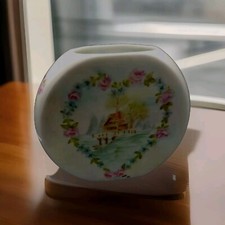 Vintage Vase hand painted cottage Porcelain  scene 6