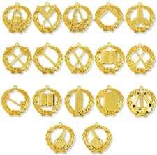 Masonic Officer Collar Jewel Set 17 Pcs Gold Plated Freemason Regalia picture