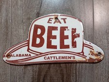 Vintage Eat Beef Alabama Cattlemen's Assn Porcelain Enamel Sign 6