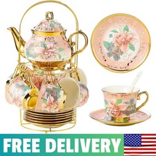 20 Pieces Porcelain Tea Set With Metal Holder, European Ceramic Tea Set For picture