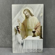 Vintage Holy Communion Card 1950s ITALY Religious Catholic Ephemera Jesus Girl picture