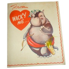 Vintage 1947 Rust Craft Valentine Card Hippo Cupid Wacky Me Goofy You Kitsch MCM picture