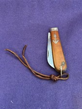 UNUSUAL VINTAGE SIGNED REAL GERMANY SAILORS ROPE POCKET KNIFE INLAID ANCHOR picture