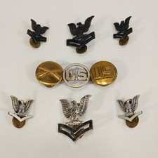 Vtg US Military Insignia Lot of 9 Navy Petty Officer Army Eagle Hat Pin WW2 WWI picture