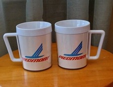 (2)Vintage Piedmont Airlines Plastic Coffee Mugs 10oz~New Old Stock~ picture