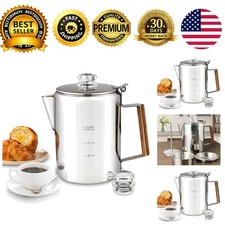 Stainless Steel Coffee Percolator 9 Cup Camping Coffee Pot Glass Knob Stove Top picture