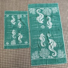 Vtg Cannon Towels seahorse and coral motif Terry Cloth Coastal Bath & Hand Set picture