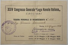 CAGLIARI ITALIAN NAVAL LEAGUE XXIV° GENERAL CONGRESS CARD A.III° 1925 KINGDOM picture