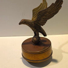 VTG Brass Eagle Figure Music Box Figurine on Round Metal Base, Brass Metal picture