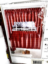 Vtg NOS Plaid Red Curtain & Valance Set Lorraine Home 100% Cotton 60