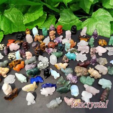 200pc Mix Natural Hand Carved Animal Mini Quartz Crystal Skull Reiki Gift picture