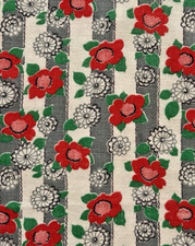Vintage 1930's-40's feedsack fabric stripes with red and white flowers 9x10