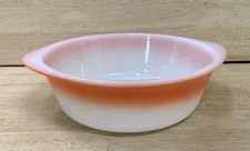 Glasbake Jeanette #23 MILK GLASS Orange Fade Round Casserole J-514 USA 2 QT. picture