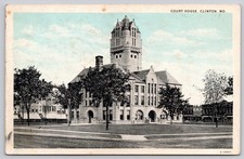 Clinton Missouri MO Court House Downtown Stores Postcard c1910s picture