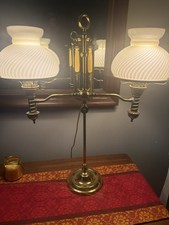 Antique Manhattan Perfection Double Student Lamp Brass Electrified Milk Glass picture