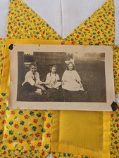 VTG Sepia Snapshot Photo 1910s Children Sitting In The Grass Yard Outside picture