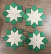 Vintage West German Wood Star Coaster Trivet Set Geometric Mosaic Hot Pads 4 Pcs picture