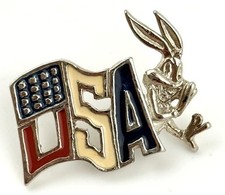 Vtg Bugs Bunny USA American Flag Patriotic 4th Of July Enamel Lapel Pin picture