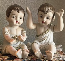 Vintage Porcelain Bisque Piano Babies Figurine Pair Cherubs in Togas 3.5