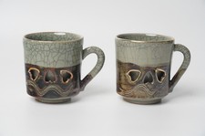 Vintage Obori-Soma Ware Somayaki Crackle Glaze Cups Set Of 2 Made in Japan picture