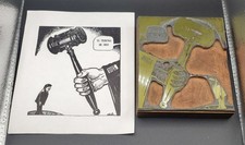 Bill Gallo Original Cartoon Artwork and Printing Block - Spanish Language News picture