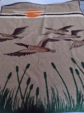 Vtg Biederlack Throw Blanket Reversible Ducks Geese Sunset Camp Retro 90s picture