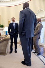 Barack Obama Shaquille ONeal Shaq 4x6 Photo Print Alonzo Mourning Oval Office picture