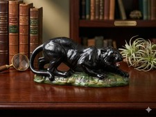 Vtg 1960s Black Panther Art Candle Unburned Mid-Century Modern Stalking Jaguar picture