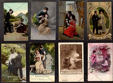 8 POSTCARD Antique Vintage LOVERS Real Photo SATIRE 1908-1914 1c stamps Flirty K picture