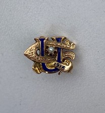 Antique 1916 “U” 14K Gold Class Pin  - Clarke Maker / Seed Pearl picture