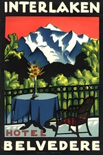 Vintage Interlaken Belvedere Hotel Poster 🌄🖼️ - 1930s Switzerland Design - picture