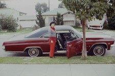 c1960's Kodachrome 35mm Slide, Woman Red Pantsuit, Car American mid 1960s Topps picture
