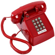 Vintage Red Corded Telephone - Retro Landline with Visible Ringing Indicator, Cl picture