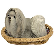 Vintage 1985 Sandicast Shih Tzu Figure Sandra Brue Handcrafted Signed with Bed picture