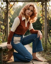 Redhead Curvy Woman Pinup Garden Sweater Jeans 8x10 Photo Print - 76734 picture