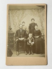 Antique 1880s Cabinet Card Photo of A Man & Women & Kids - 1880s Family Photo picture