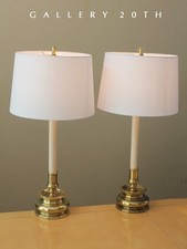 CLASSIC PAIR STIFFEL BRASS CANDLESTICK TABLE LAMPS MID CENTURY MODERN VTG 60S picture