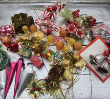 Lot Christmas artificial floral candy fruit  Stems peppermint lemons poinsettia picture