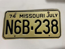 1974 MISSOURI LICENSE PLATE JULY 74 N6B 238 picture