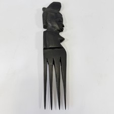 Vtg  African Tribal Wooden Hair Comb Hand Carved In Senegal Woman Head Top 10” picture