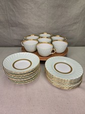 Beautiful MINTON China/England COFFEE CUP SAUCER PLATES Green Gold Shell Swirl picture