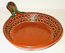 Mexican Fry Pan Skillet Redware Terra Cotta Clay 9-9 1/2