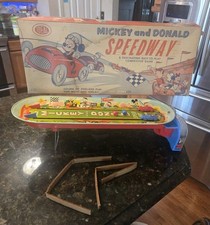 Vintage Ideal Mickey and Donald Speedway Disney Mechanical Racing Game Box READ picture