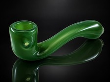 Emerald Green Curved Glass Tobacco Hand Pipe Compact Design Carb Hole picture