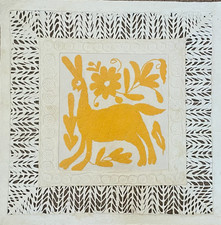 Papel Amate -Unframed with Otomi Yellow Embroidery-16
